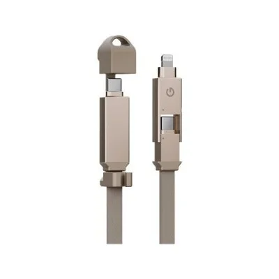 Energea Sheath 2-In-1  C To C + Lightning Cable, 480Mbps, 60W, 15Cm -Gold